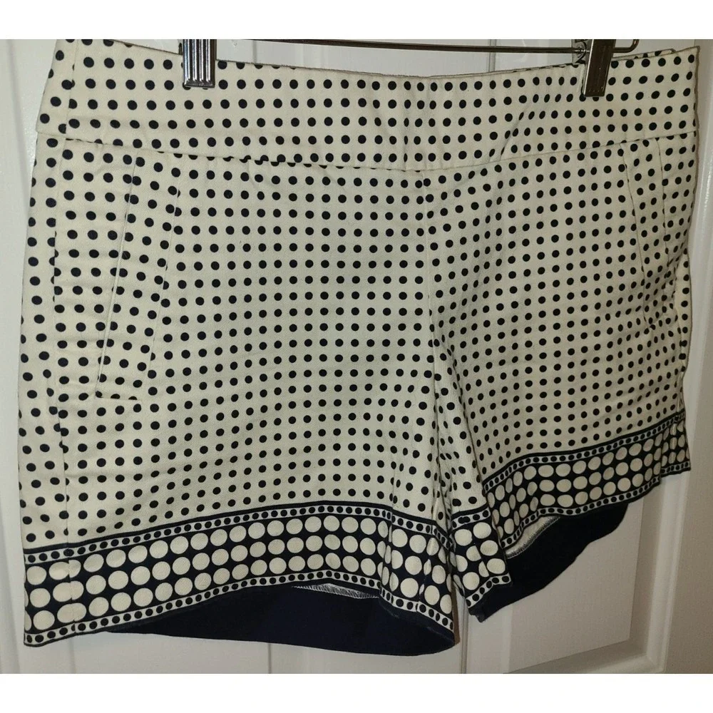 J. Crew Stretch Chino City Fit‎ Women's 4 Cream Navy Polka Dot Short 5